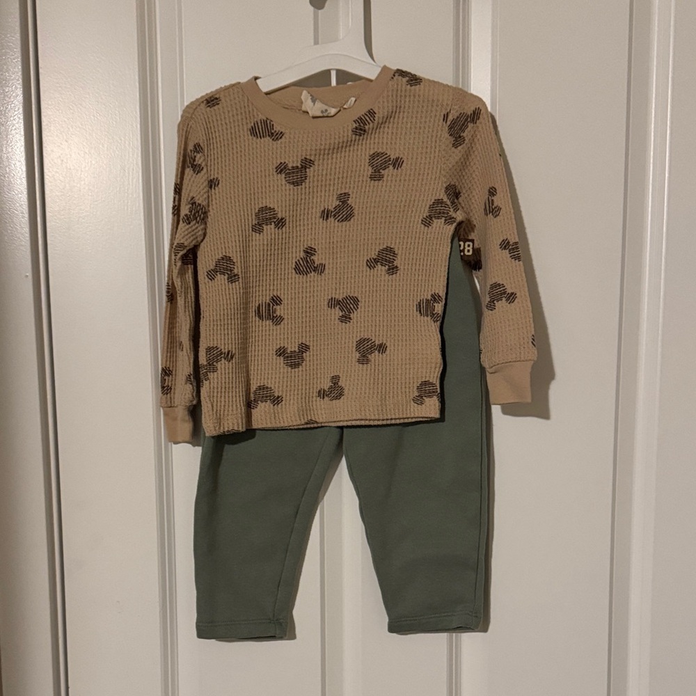 Kids Tan and Green Shirt and Pants Set